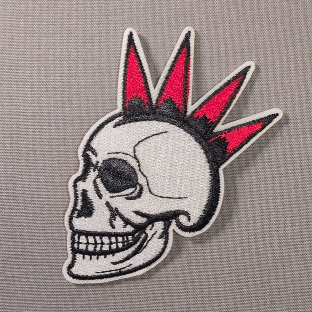 Punk Skull With Red Spikes Iron On Patch | Punk Patch